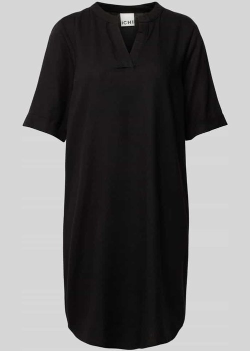 Ichi Lino linnen jurk met tuniekkraag zwart