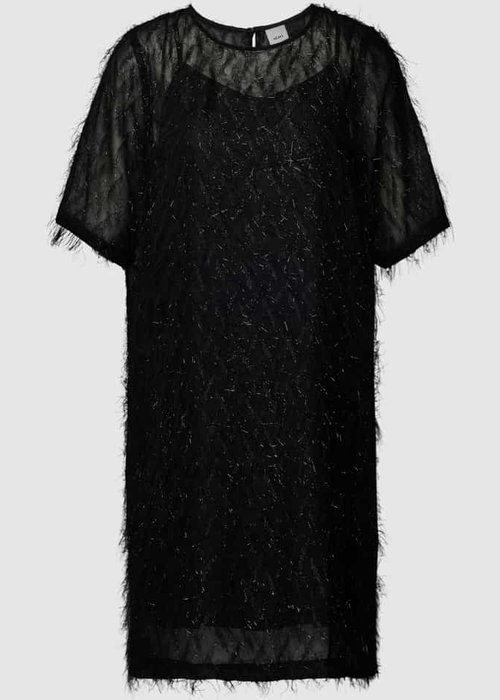 Ichi Rilo knielange jurk met effectgaren zwart