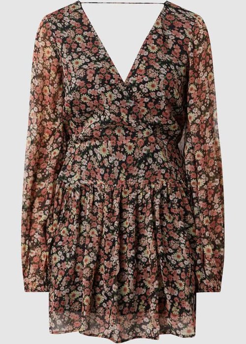 Bardot mini-jurk met bloemenmotief zwart