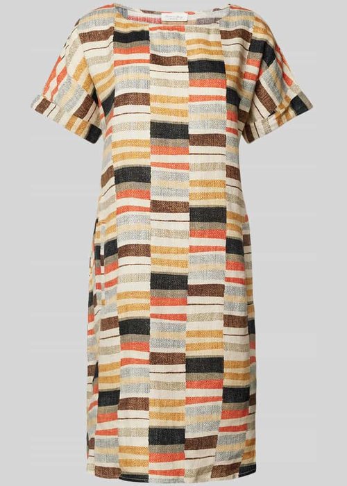 Christian Berg Woman mini-jurk van linnen met all-over motief beige