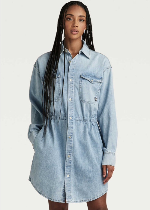 G-Star RAW Relaxed Drawcord Denim Crew jurk denim lichtblauw