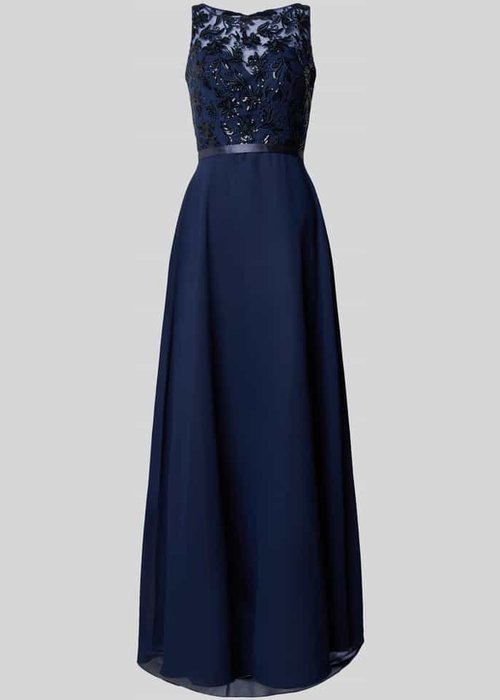 Luxuar avondjurk met kant en pailletten marineblauw