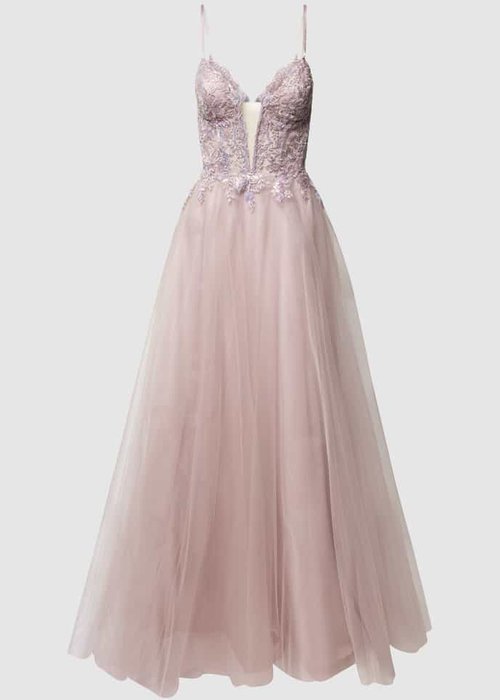 Luxuar avondjurk met kant mauve