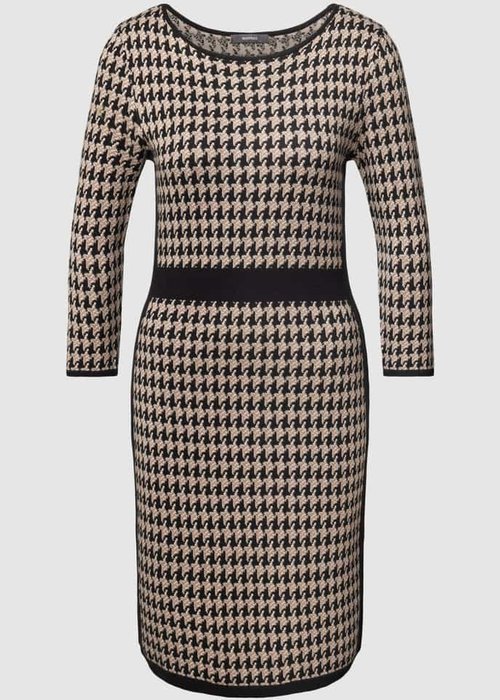 Montego knielange jurk met pied-de-poule-motief zwart