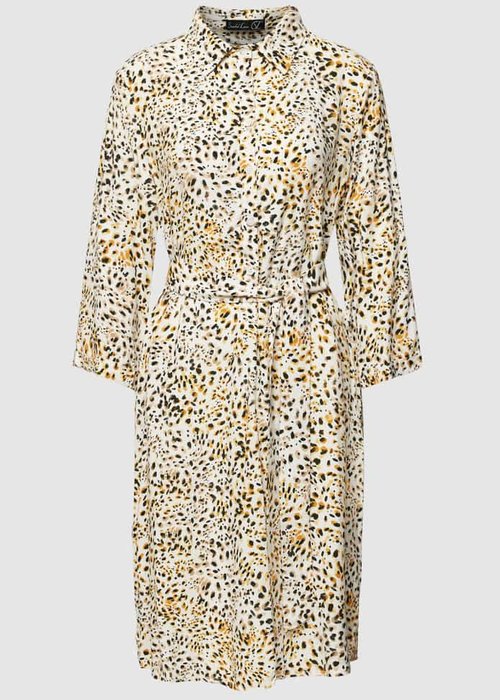 Smashed Lemon knielange blousejurk met all-over motief gebroken wit