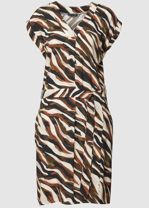 Smashed Lemon knielange jurk van pure viscose met dierenprint zwart